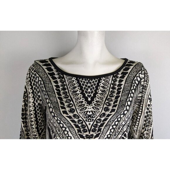 NICOLE BY NICOLE MILLER - WOMEN'S BLACK & CREAM PRINT STRETCH BLOUSON DRESS - S - Picture 4 of 11